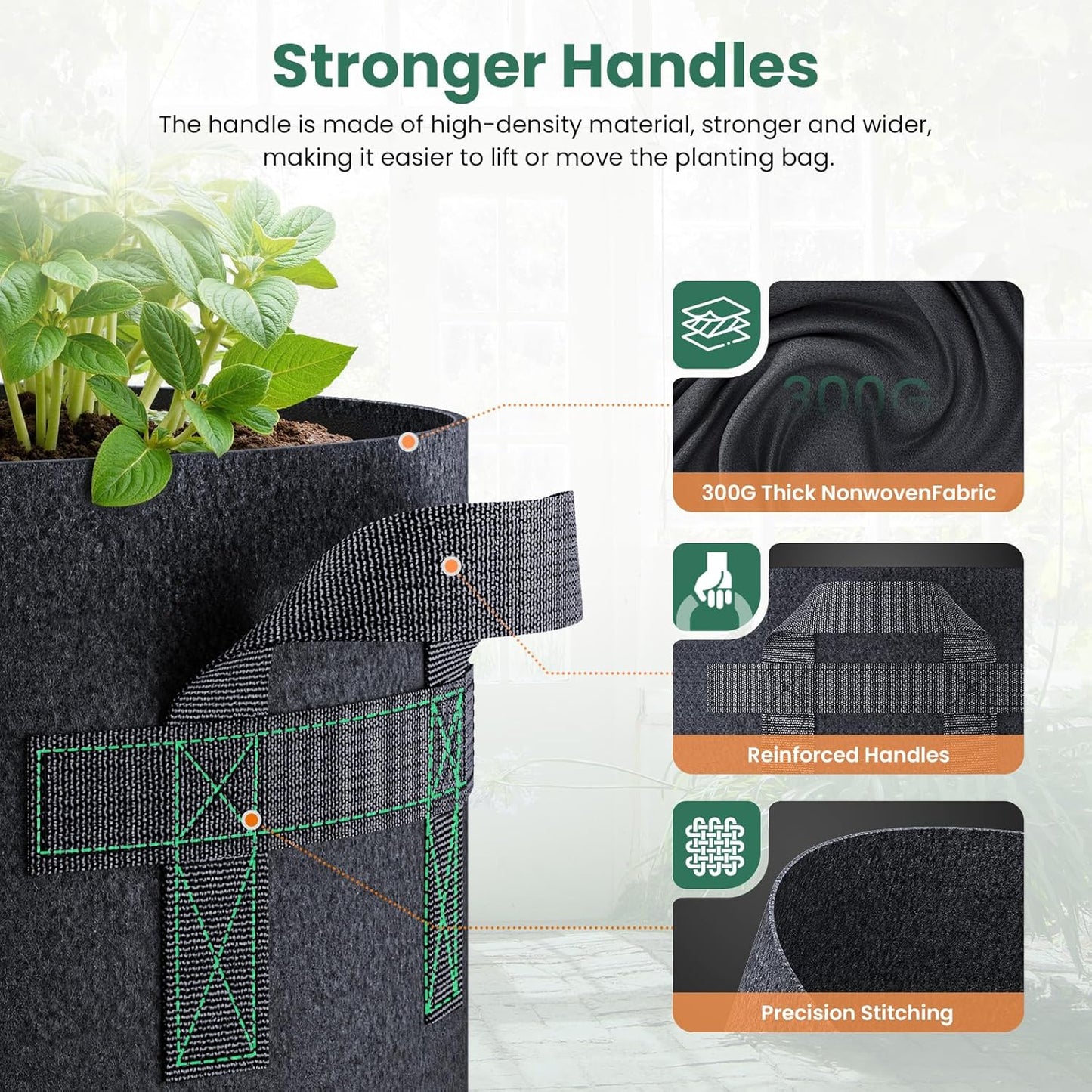 5 Pack 7 Gallon Grow Bags, Thickened Nonwoven Fabric Planter Pots with Handles, Heavy Duty 300G Garden Pots for Tomato, Potato and Vegetable