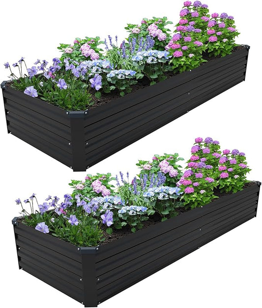 8×2×1FT(2PCS) Galvanized Raised Garden Bed Kit, Metal Planter Boxes,Large Outdoor Planters Garden for Planting Vegetables,Flowers,Herbs -Black