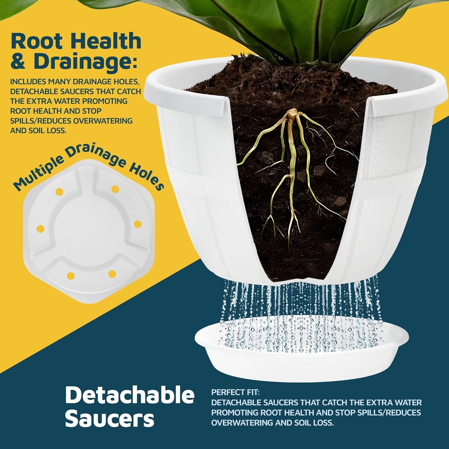 10-Inch Whiskey Barrel Planters Outdoor Pack of 5 - Durable Plastic Plant Pots for Indoor & Outdoor Use with Drainage & Saucer, Lightweight Rustic Barrel Planters for Flowers, Herbs & Small Plants