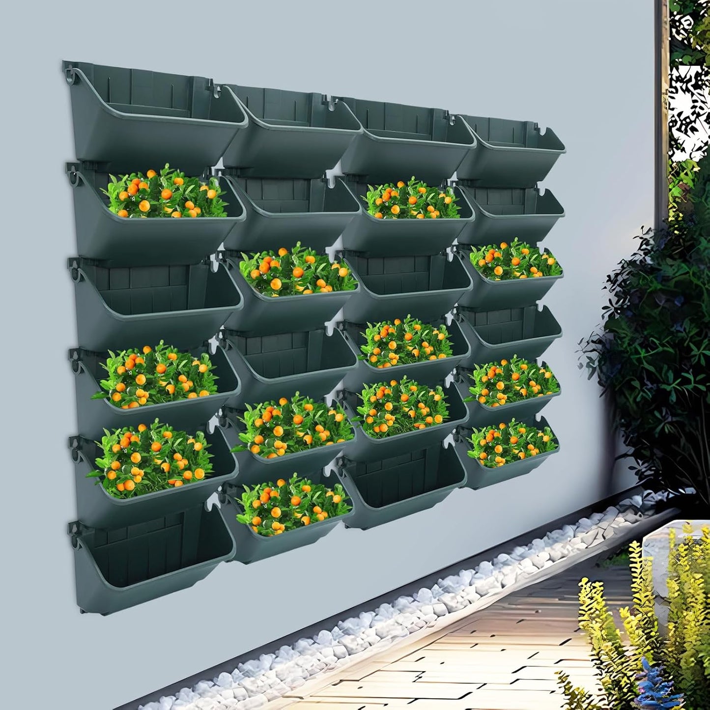 24-Pot Vertical Wall Planter, Self-Watering Stackable Planters for Indoor & Outdoor Use, Perfect for Herbs, Flowers & Vegetables (24, Green)
