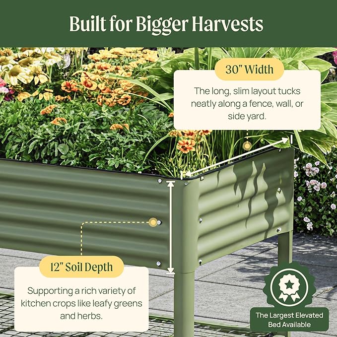 Elevated Raised Garden Bed- Jumbo Series, 2.5' x 10' Outdoor Planters Box with Legs & Storage Rack for Patio, 2000+ Lbs Weight Capacity, Raised Beds for Gardening Herbs Vegetables Flowers, Modern Gray