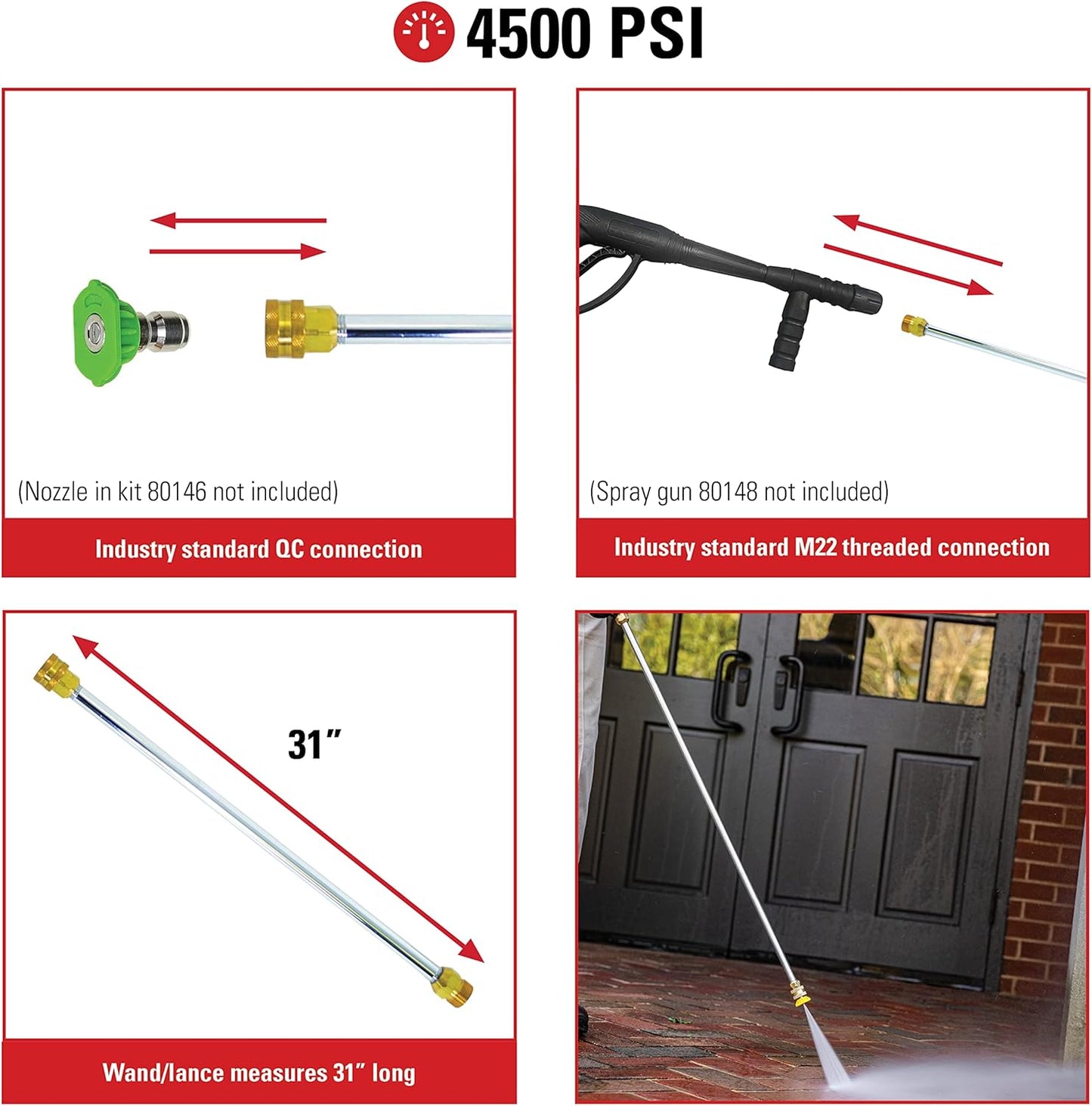 Simpson Cleaning 80479 Universal 31-Inch Pressure Washer Wand for Cold Water Use up to 4500 PSI, Silver