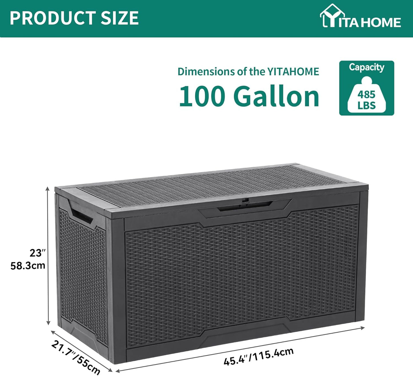 YITAHOME 100 Gallon Large Resin Deck Box Outdoor Storage Boxes for Patio Furniture, Outdoor Cushions, Garden Tools and Pool Supplies-Waterproof,Lockable (Dark grey)