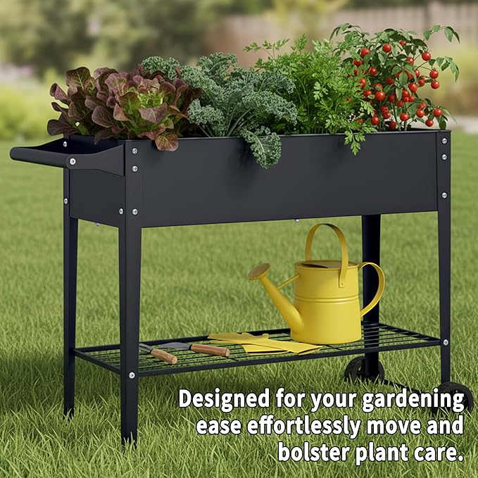 Elevate 32" Tall Raised Garden Bed with Wheel,Planter Box for Backyard,Outdoor Garden, Patio, Balcony, 400lb Capacity,Grey