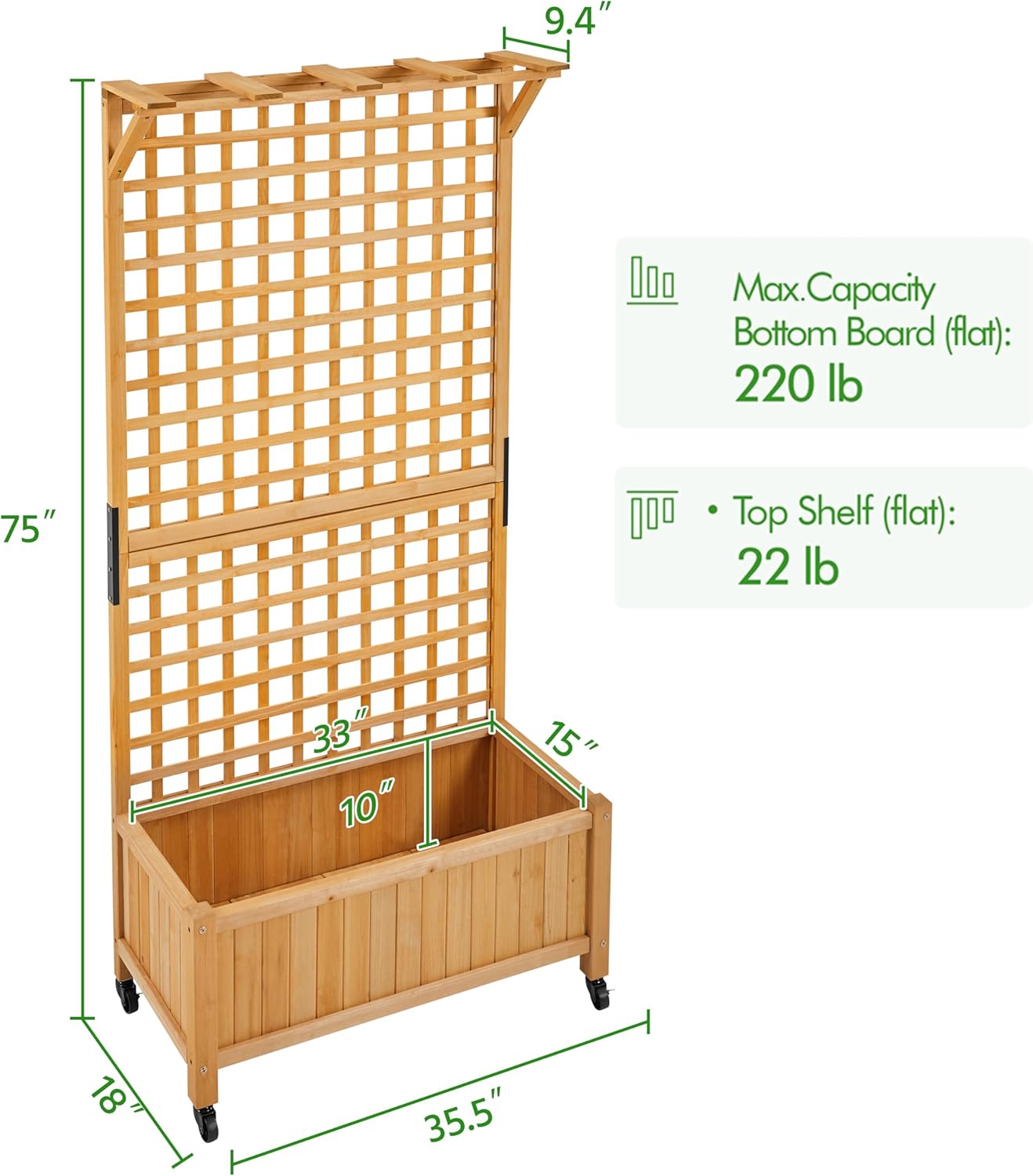 Yaheetech 72" H Horticulture Garden Planter with Trellis for Vine Climbing Plants Garden Box Outdoor w/Drainage Holes Raised Garden Bed Garden Planter Box for Flowers, Herbs Light Brown