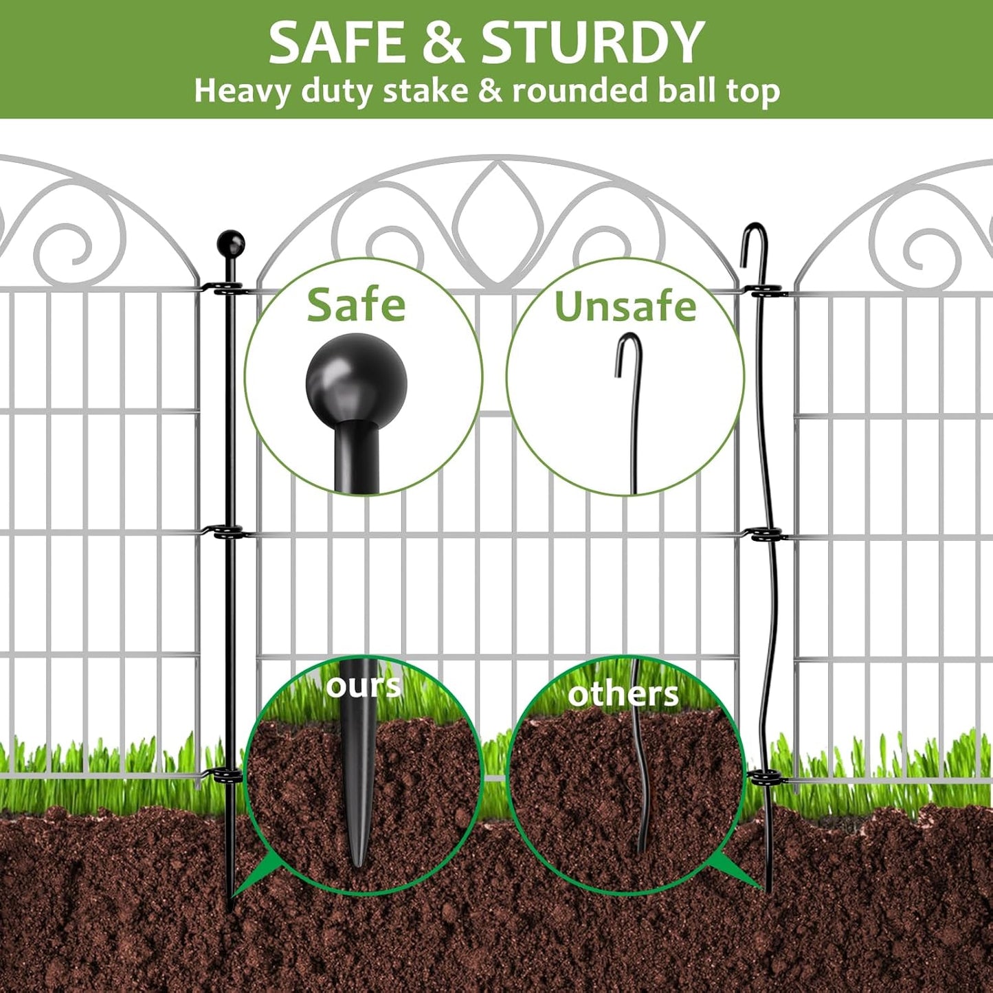 10 Panels No Dig Tall Garden Fence with Gate – 44" H X 23.6' L Rustproof Metal Dog Fence Outdoor for Yard, Decorative Animal Barrier Fence for Pet, Garden Border, Patio, Flower | Temporary Fencing