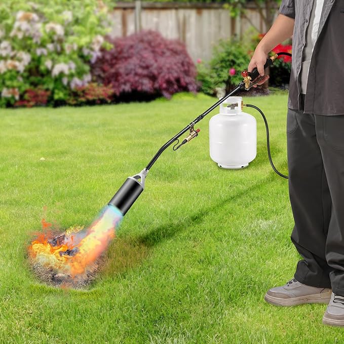 Portable Propane Torch Weed Burner Kit with Storage Bag, High Output BTUs Weed Torch with 10 FT Hose, Self Igniter Weed Flame Torch for Campfires,Roofing,Melting Snow and Ice,Road Marking