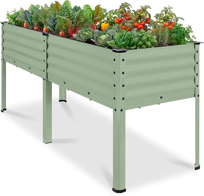 Best Choice Products 72x24x30in Non Toxic Galvanized Raised Garden Bed, Metal Elevated Planter Box, Vegetable Garden, 100% Non Toxic Materials - Sage Green