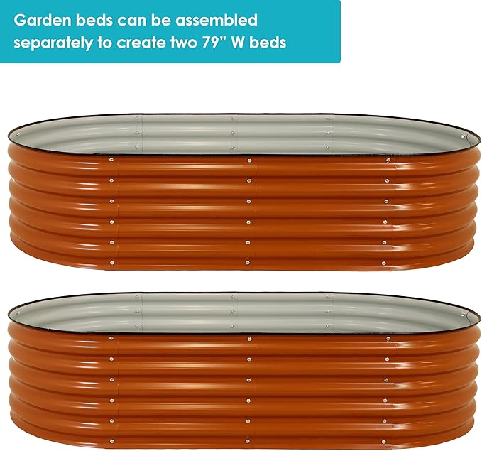 Sunnydaze 79-Inch Oval Raised Garden Bed - Stackable Steel Vegetable Flower Bed Planter Kit with Rubber Edge Trim - Brown