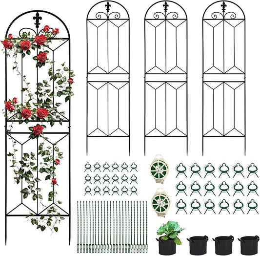 4 Pack 70.8" x 19.5" Metal Garden Trellis, Black Coated Rustproof Metal Trellis Outdoor, Trellis for Climbing Plants for Roses, Vine Cucumbers, Vegetables, Flower Support