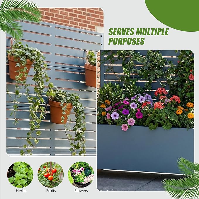 Casaphoria Metal Raised Garden Bed with Trellis and Wheels, 72"x35"x16" Planter Box for Climbing Plants, Vegetables & Vines, Features Drainage Holes and Privacy Screen, Blue-Louvered
