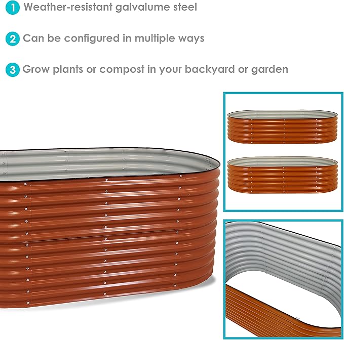 Sunnydaze 79-Inch Oval Raised Garden Bed - Stackable Steel Vegetable Flower Bed Planter Kit with Rubber Edge Trim - Brown