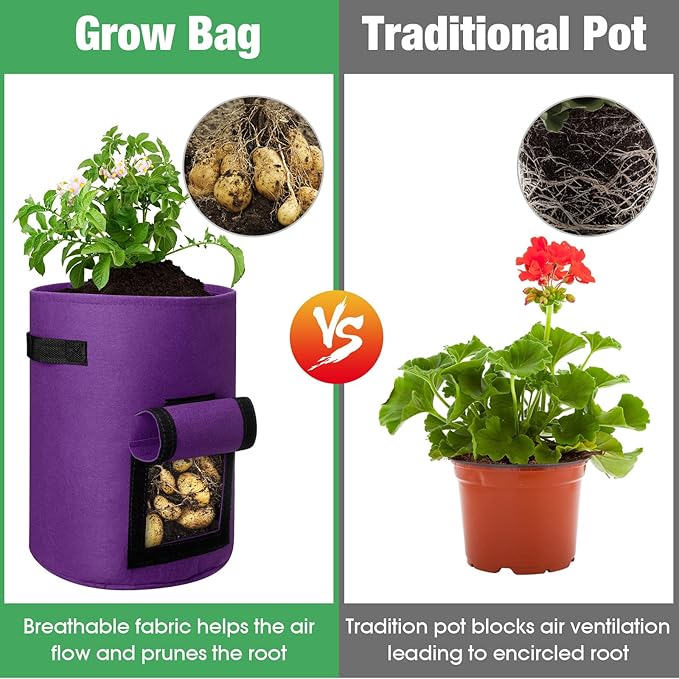 Hushee 10 Pcs 10 Gallon Potato Grow Bags Garden Planting Bag with Handle Fabric Thick Fabric Containers for Tomato Vegetable