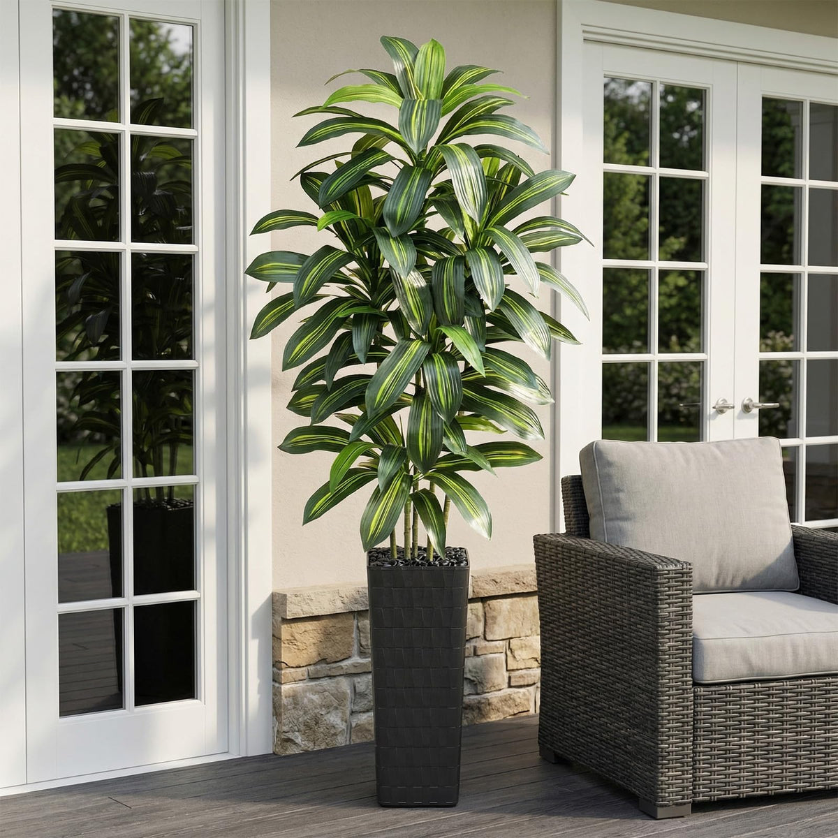Artificial Dracaena Tree (Dark Green – Black Pot / 7FT)