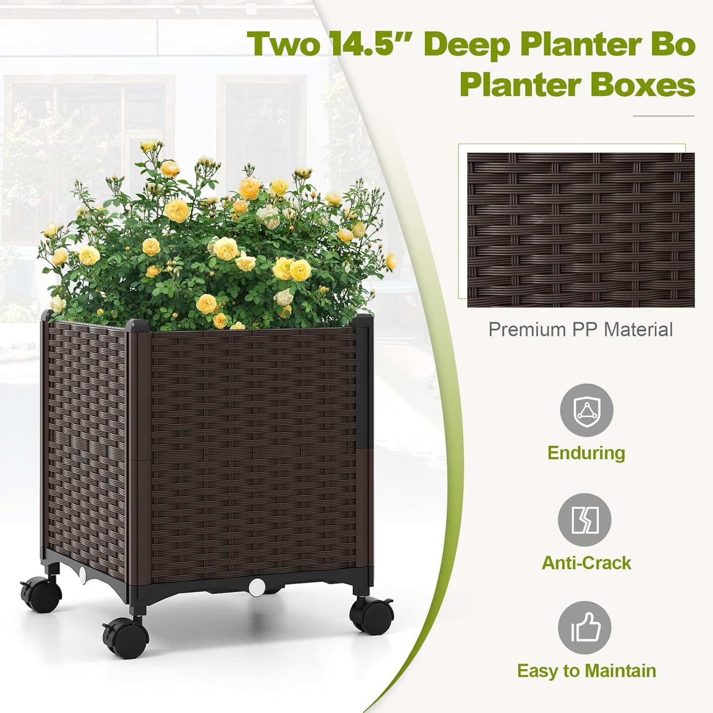 Happygrill 80" Garden Arch Trellis, Metal Archway Pergola with 2 Planter Boxes, Detachable PE-Coated Metal Tubes, Self-Watering System & Lockable Wheels, Outdoor Arbor for Climbing Plants