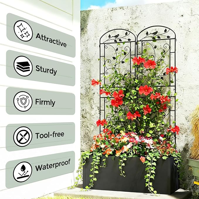 Garden Trellis for Climbing Plants Outdoor, Rustproof Metal Trellis with Black Coating, Plant Climbing Support for Rose Vines Flowers Vegetables Fruits - 2 Pack 71x20 in Plant Trellis Outdoor
