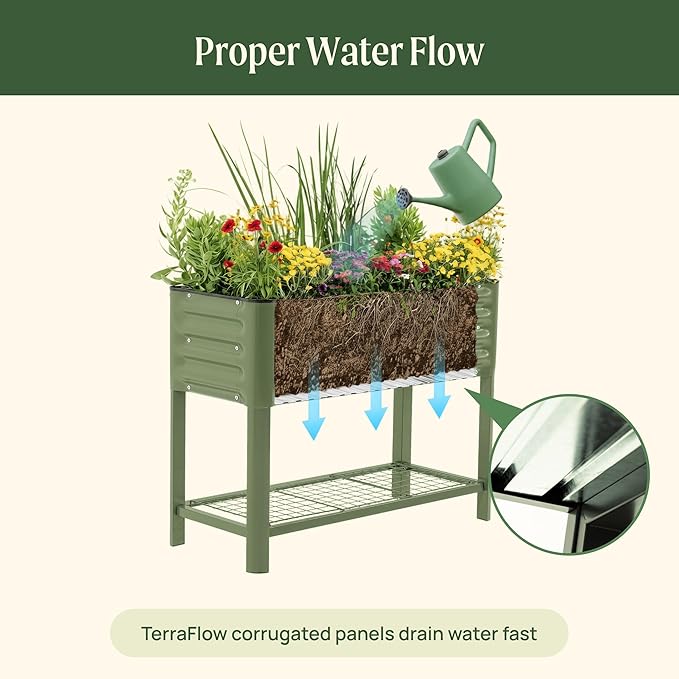 Elevated Raised Garden Bed- Slim Series, 1.5' x 3.5' Outdoor Planters Boxes with Legs & Storage Rack for Patio, 500 Lbs Weight Capacity, Raised Beds for Gardening Herbs Vegetables Flowers, Modern Gray