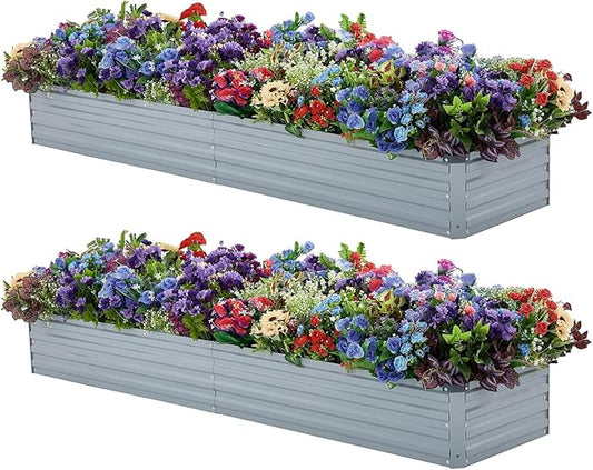 2 Pack 6x1.5x1FT Galvanized Raised Garden Beds Kit Outdoor Metal Gardening Planter Box for Vegetable Elevated Flower Herbs,Gray