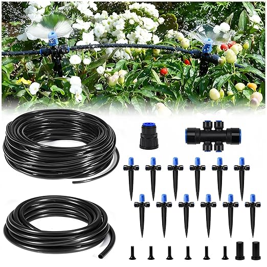 HIRALIY 50FT Quick Connect Garden Watering System with Adjustable Vortex Drippers, Saving Water Automatic Drip Irrigation Kit for Raised Bed and Plants Vegetable Garden