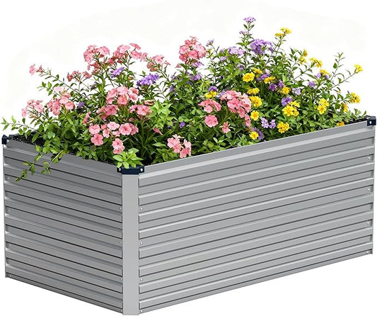 Vengarus 4x2x2FT Galvanized Raised Garden Bed Kit, Outdoor Metal Planter Box for Vegetables, Fruits,Herbs, and Succulents -120 Gallon Capacity,Silver