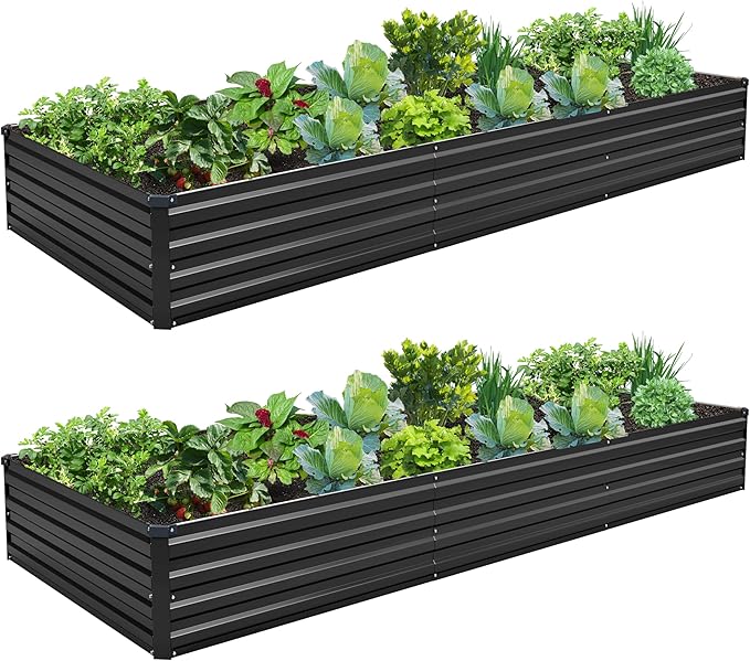 10×3×1FT(2PCS) Galvanized Raised Garden Bed Kit, Metal Planter Boxes,Large Outdoor Planters Garden for Planting Vegetables,Flowers,Herbs -Black