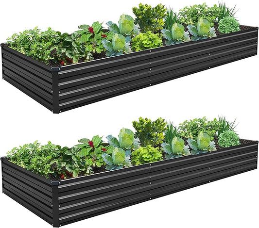 10×3×1FT(2PCS) Galvanized Raised Garden Bed Kit, Metal Planter Boxes,Large Outdoor Planters Garden for Planting Vegetables,Flowers,Herbs -Black