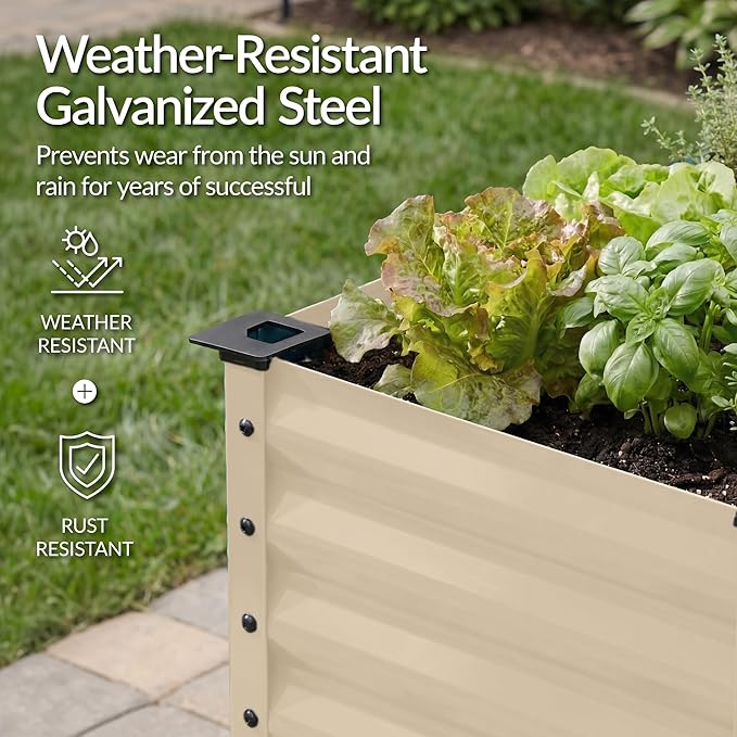 Best Choice Products 48x24x30in Galvanized Raised Garden Bed, Metal Elevated Planter Box, Vegetable Garden for Backyard, Patio, Balcony - Beige