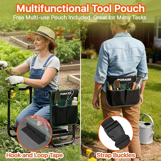 Garden Kneeler and Seat Heavy Duty, Wider and Thicker Kneeling Pad for Foldable Gardening Stool with 2 Tool Pouches, Gardening Gifts Tools for Women Mom Men Seniors