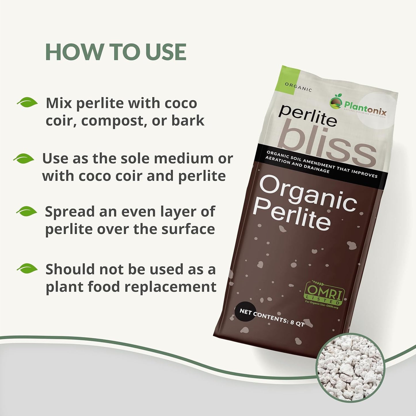 Perlite Bliss (8 Qts) - Organic Perlite for Plants - Coarse Perlite Bulk Soil Amendment - Chunky Perlite for Plants, Potting Soil, Garden Soil, & Coco Coir - Horticultural Perlite for Gardening