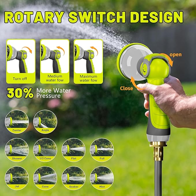 160 FT x 1/2" Retractable Garden Hose Reel - Phlexpro Heavy Duty Automatic Wall Mount Hose Reel with 3/4in Brass Fitting,10 Pattern Nozzle, Any Length Lock Slow Retraction 180° Swivel