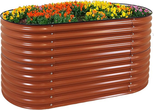 Sunnydaze 62.5-Inch Oval Raised Garden Bed Outdoor - Modular Raised Garden Bed with Rubber Edge Trim - Brown