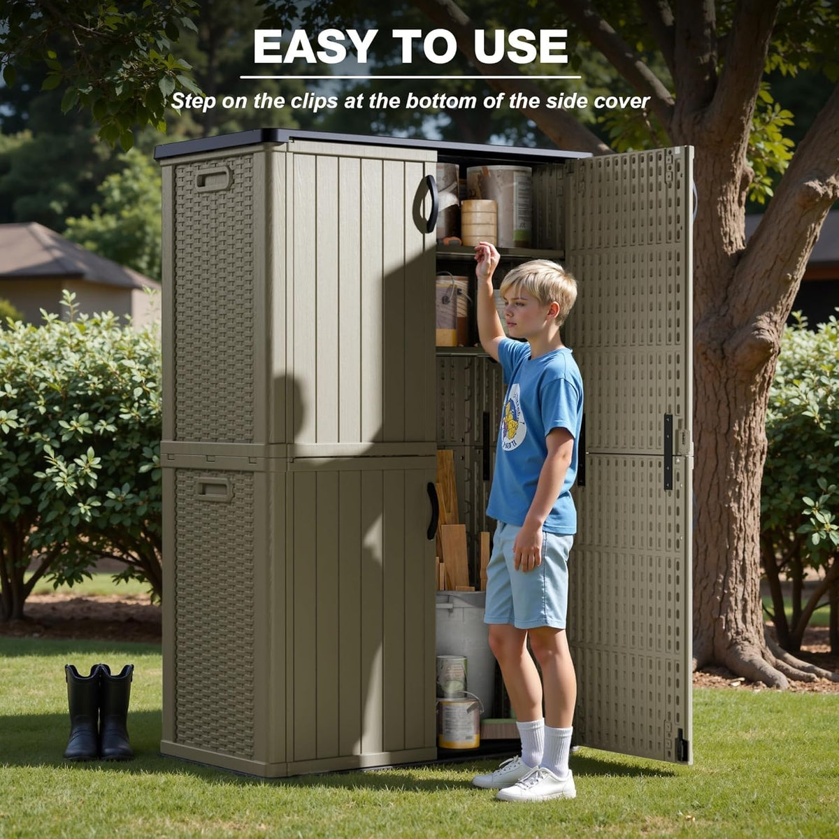 50 CuFt Outdoor Storage Cabinet with Lockable Doors (50 CUFT / Classic / Beige)