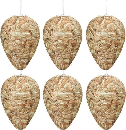 DECYOOL 6 Pack Wasp Nest Decoy Hanging Wasp for Wasps Hornets Yellow Jackets Outdoor Water-Repellent Material (Brown)