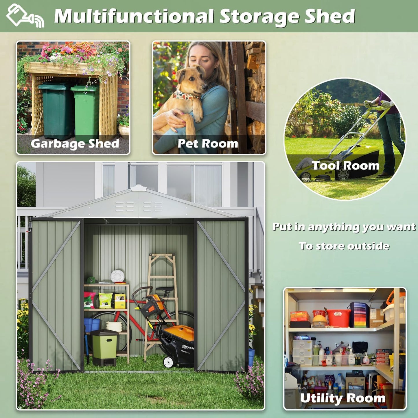 Devoko Outdoor Storage Shed 8 x 6 FT Lockable Metal Garden Shed Steel Anti-Corrosion Storage House with Single Lockable Door for Backyard Outdoor Patio (Gray)