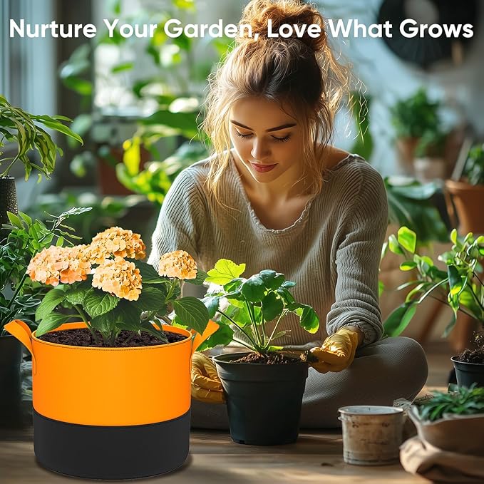5-Gallon Grow Bags: 6 Pack Heavy Duty 350G Thickened Fabric Pots Nonwoven Felt Garden Bags for Growing Vegetable Fruit Flower with Plant Labels