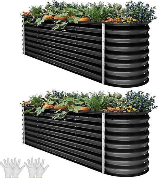 YITAHOME 24" Tall 9 in 1 Large Raised Garden Bed Kit, 8x2x2ft Galvanized Metal Planter Box with Gloves and Safety Rubber, Outdoor Above Ground Planters for Plants Vegetables Flowers, Black