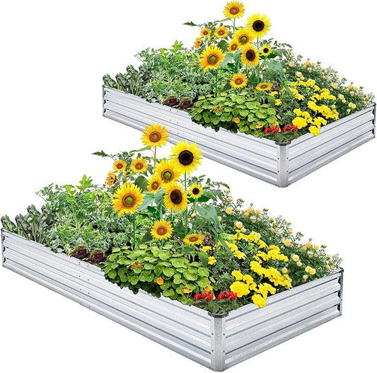 Galvanized Raised Garden Bed 2pcs Pack - Metal Raised Bed Garden Kit 4'x8'x1' for Flower Planters, Vegetables Herb