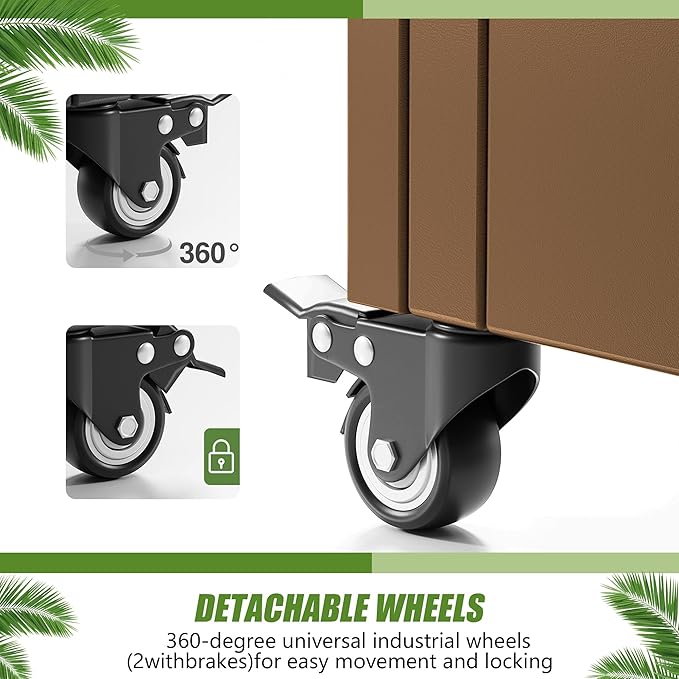 Casaphoria Metal Raised Garden Bed with Trellis and Wheels, 72"x35"x16" Planter Box for Climbing Plants, Vegetables & Vines, Features Drainage Holes and Privacy Screen, Brown-Net