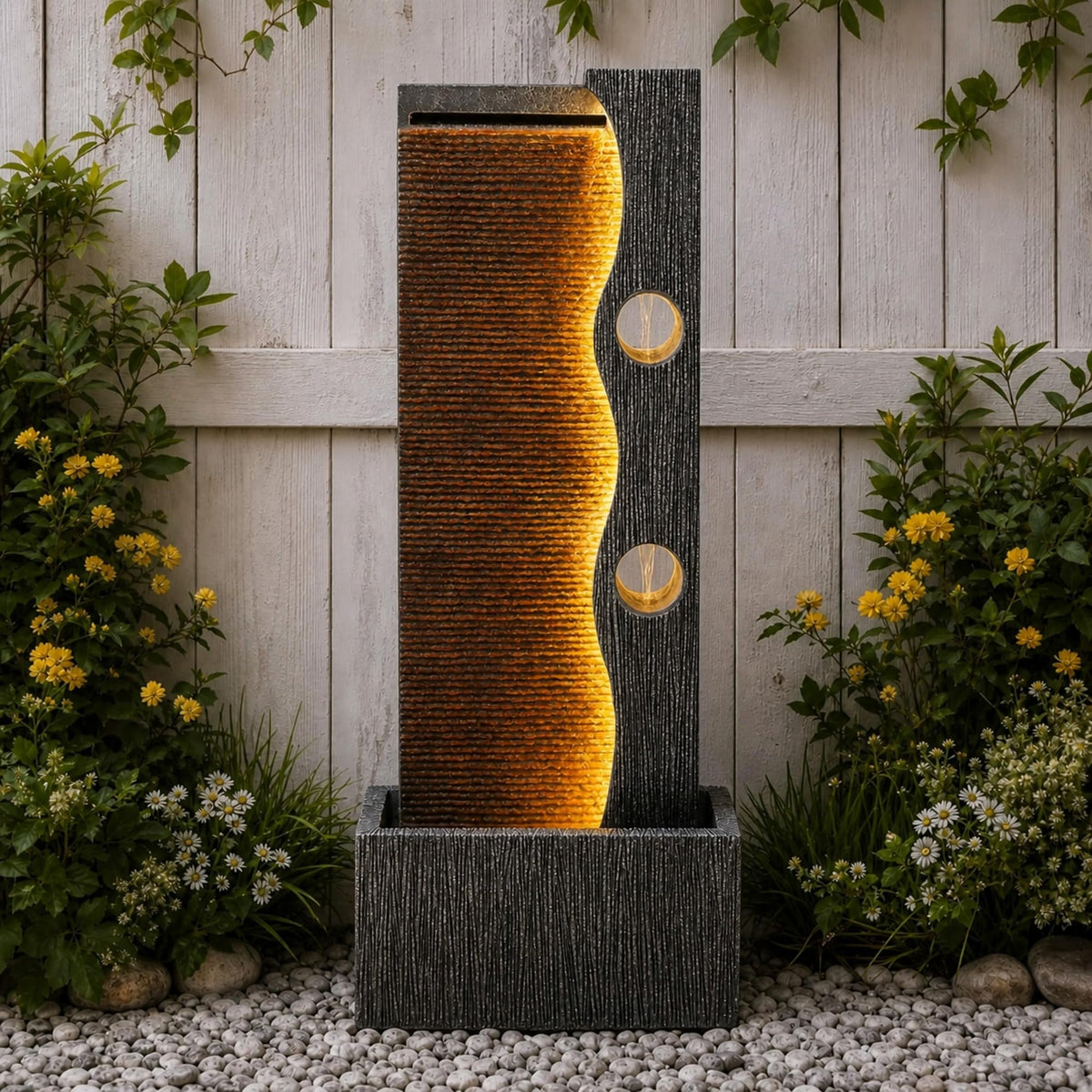 AUTODAYA 39" Modern Zen Outdoor Water Fountain LED Cascading Waterfall (Weathered Gray 39"h)