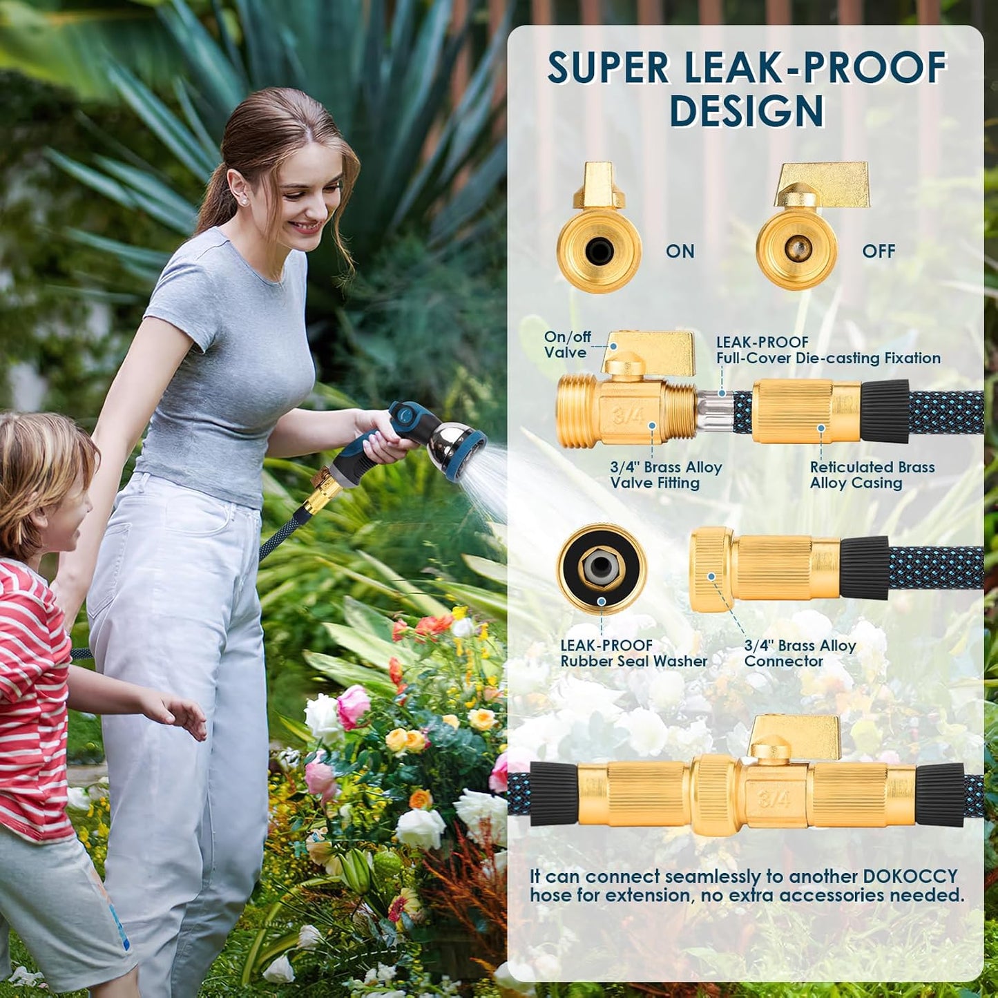 Non-Expanding Garden Hose 100 ft, Flexible Water Hose with 10 Function Spray Nozzle, Lightweight Hose Pipe, Leak-Proof, Durable, Kink-Resistant, 3/4 Inch Connector, Portable Storage Strap