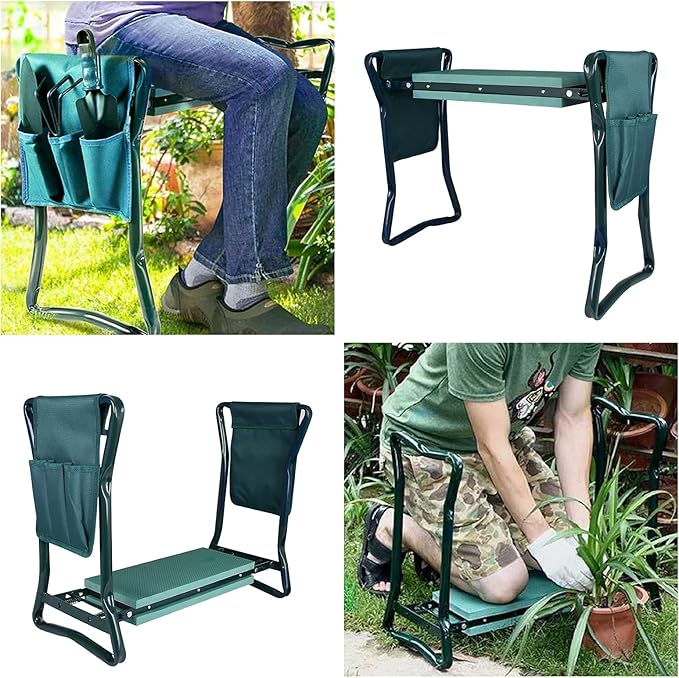 Garden Kneeler and Seat Bench Foldable Stools with 2 Tool Pouches Garden Bench Outdoor Portable Kneeler for Gardening 330 lb Large Loading Capacity (B) (A1)