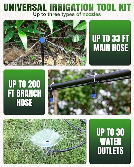 Breeze Touch 230ft Quick-Connect Drip Irrigation System, Automatic Garden Watering System with 1/2" & 1/4" Fast-Lock Tubing - Adjustable Nozzles & Sprinklers for Garden,Greenhouse, Lawn,Potted Plants