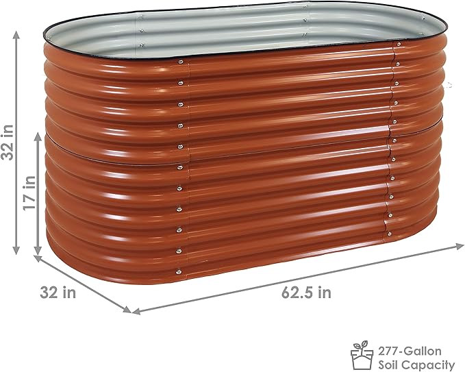 Sunnydaze 62.5-Inch Oval Raised Garden Bed Outdoor - Modular Raised Garden Bed with Rubber Edge Trim - Brown