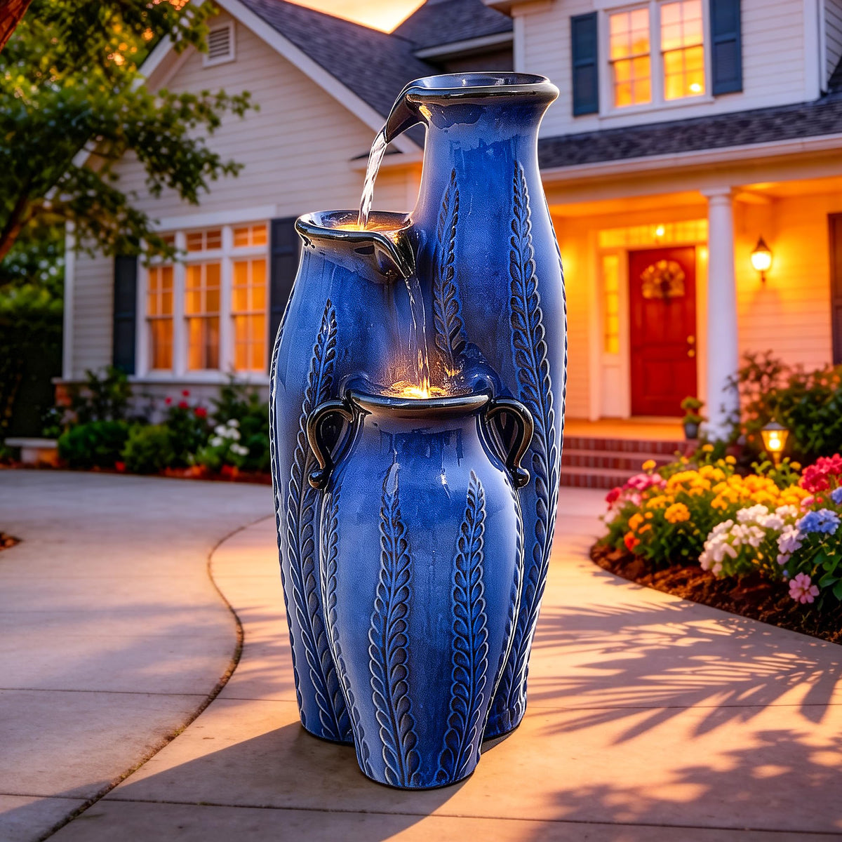 30" Outdoor Water Fountain (Blue Cascading Vase Cobalt 29.5"h)