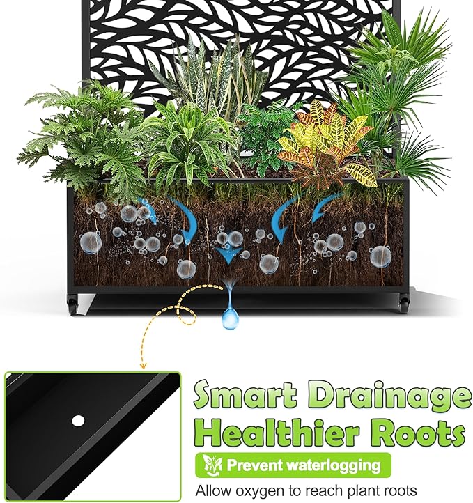 15.7"×70.9"×35.4" Metal Raised Garden Bed with Trellis and Wheels - Tall Trellis Planter Box for Climbing Plants, Vegetables & Vines - Outdoor Privacy Planters for Patio (Black-Spring)