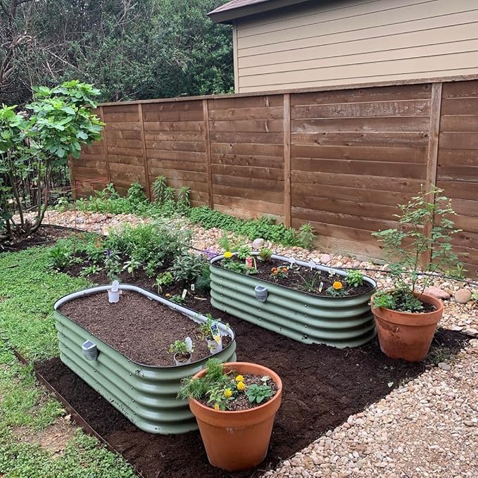 Vego garden Raised Garden Bed Kit, 17" Tall 4 in 1 Modular Metal Raised Garden Beds Kit, Metal Planter Box for Vegetables, Flowers, Herbs, Olive Green