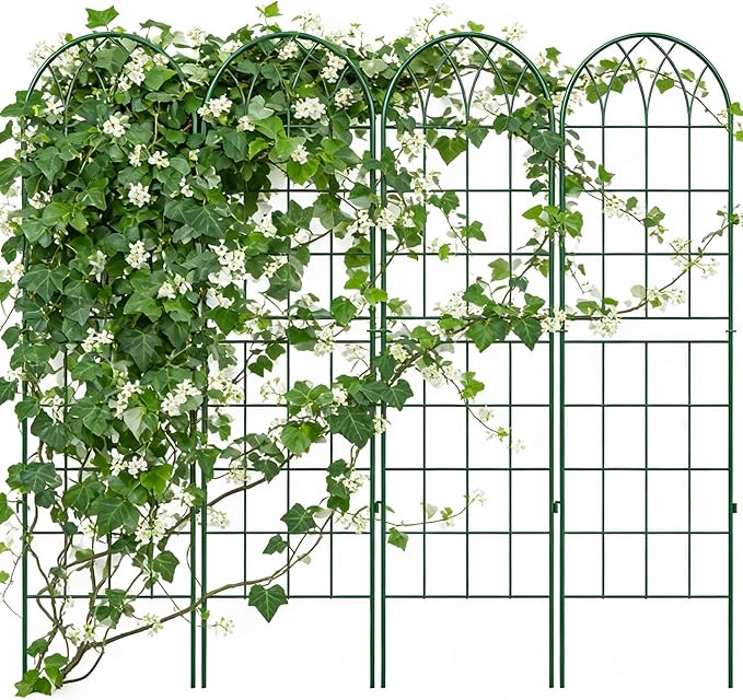 4 Pack Metal Garden Trellis for Climbing Plants, 71 Inch Green Metal Garden Trellis for Vines Plant Rose Vegetable Support,Large Decorative Outdoor Trellis