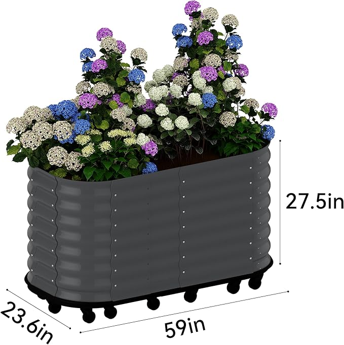 59x24x28 in Galvanized Raised Garden Bed with Wheels & Water Reservoir – Durable Outdoor Planter Box, Elevated Raised Beds for Gardening, Portable Garden Box for Indoor/Outdoor Plants, Gray
