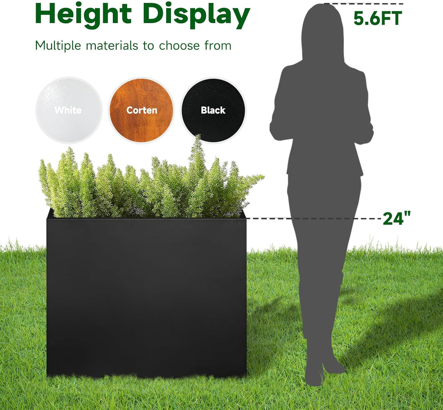 Galvanized Steel Metallic Heavy Planter for Outdoor Plants Metal Outdoor Planter Spliced Flower Box with Partitions for Outside,Indoor,Garden (Black, 30 * 12 * 24)