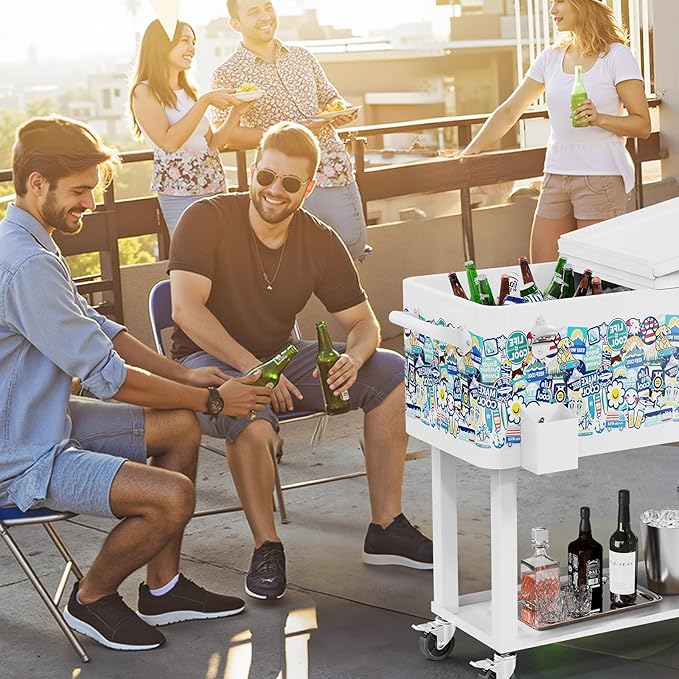 VINGLI 80 Quart Rolling Ice Chest, Portable Patio Party Bar Drink Cooler Cart, with Shelf, Beverage Pool with Bottle Opener